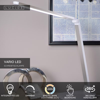 Lucide VARIO LED - Schreibtischlampe - LED Dim. - CCT - 1x8W 2700K/6500K - Weiß